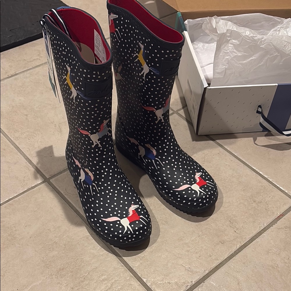 Joules Black Polka Dot Women's Rain Boots